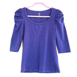 Pretty Ruched Sleeve Purple 3/4 Sleeve Tee Shirt